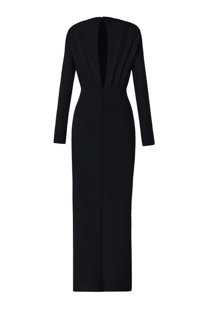 Solid High Split Long Sleeve Midi Dress